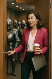 woman standing in the wrong conference room
